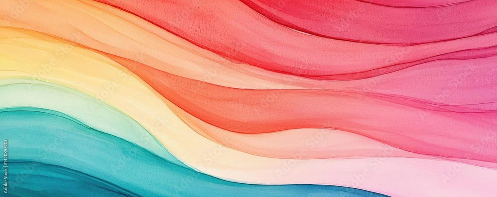 Aufkleber Digital watercolor painting abstract background idea. Colorful abstract waves creating a serene and harmonious visual experience.