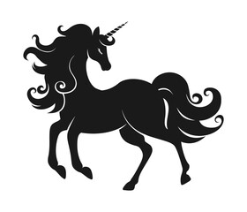 Unicorn silhouette. Fantasy magical mystic horse tattoo icon clipart. Product design t shirt print.