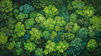 푸른 숲 풍경의 공중 탑 뷰, 위에서 본 나무 캐노피, 자연 배경. 공중에서 본 울창한 초목과 무성한 잎사귀를 보여주는 시각적 표현, Aerial top view of a green forest landscape, tree canopy seen from above, nature background. A visual representation showing 