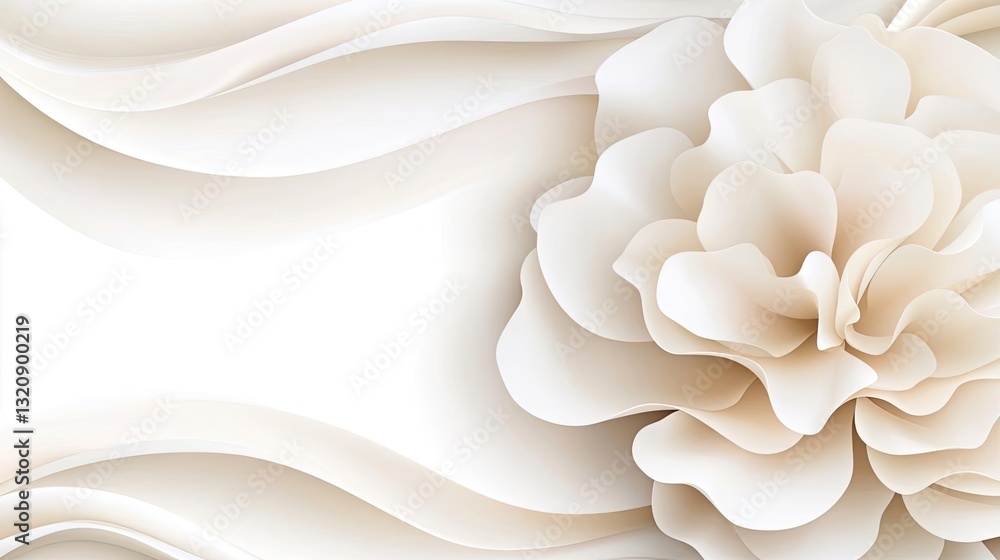 Poster Abstract landscape background idea. Elegant white flower design with soft wavy patterns on a light background.