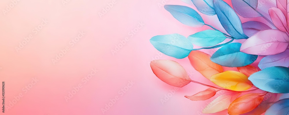 Poster digital watercolor painting abstract background idea. colorful leaves with a soft gradient backgroun