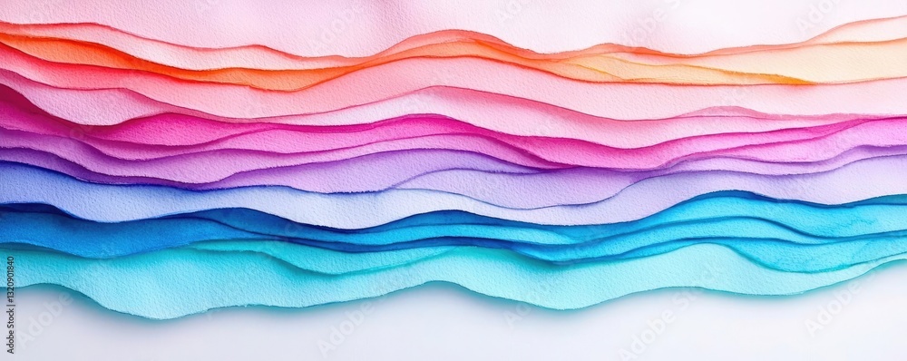 Poster digital watercolor painting abstract background idea. vibrant, layered paper waves in varying colors