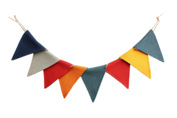 Felt pennant banner with triangle flags isolated on transparent white background