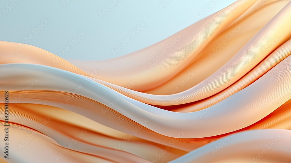 Poster Minimalist graphic design abstract background concept. Soft flowing fabric texture in gentle peach and white tones creating a serene atmosphere.