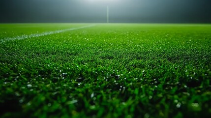 Illuminated Football Field, Lush Green Grass, Night Game, Ready for Action, Sports Background