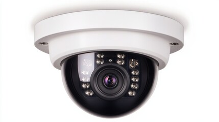 White Dome Security Camera on White Background