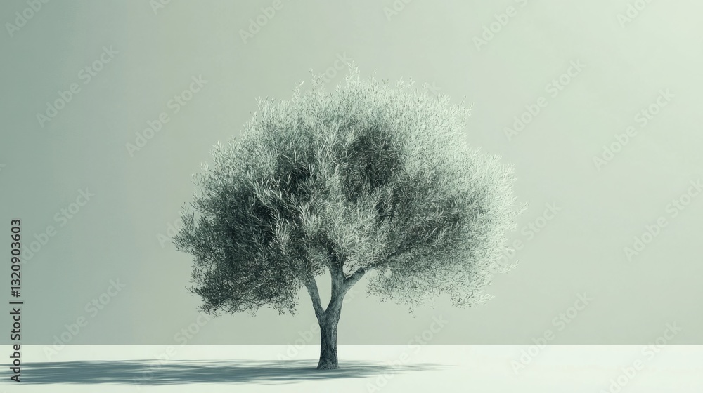 Poster a single tree stands alone on a vast open plain, ideal for use in landscapes or nature scenes