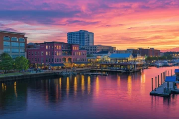 Fototapeten Hampton Virginia Downtown Waterfront District at Sunset with Colorful Sky © Oleksandr