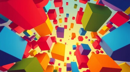 Low-angle perspective of modern flat design illustrations with simple two-dimensional shapes and bright vibrant colors