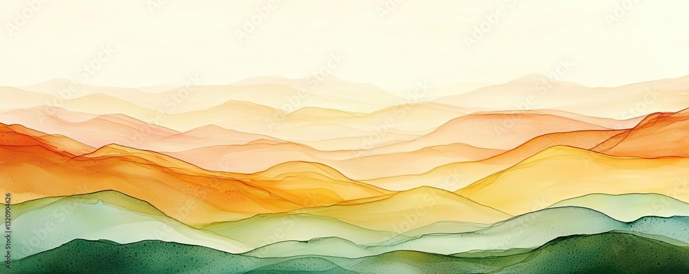 Aufkleber digital watercolor painting abstract background idea. a serene depiction of rolling hills and gentle
