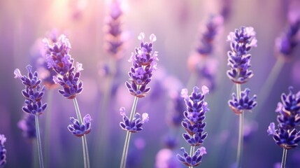 Obraz premium Beautiful close up view of blooming purple lavender flowers