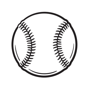 Doodle Vector Illustration of a Baseball Ball in Cartoon Style. Isolated on white background. Sport equipment minimalistic icon. Ideal for Competition event and creative sports-inspired projects.