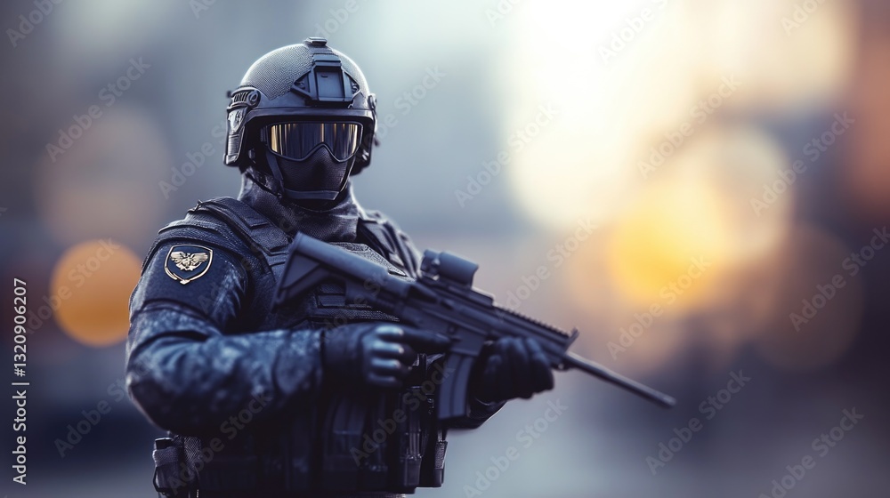 Poster a person dressed in military attire holds a rifle, suitable for use as a background image or illustr