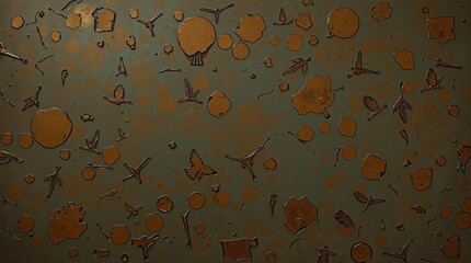 Cast bronze surface illustration, strong moody style. Low contrast, antique patina finish, random background illustration, random colors
