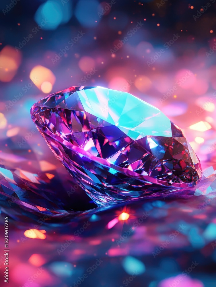 Poster A close-up view of a shiny diamond on a table