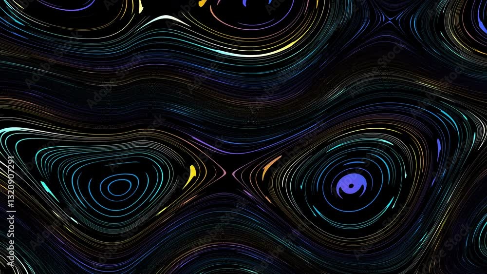 Fototapete Colorful lines with a black background moving slowly and irregularly to form an abstract shape, ideal for use as background