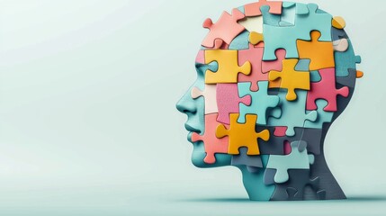 Colorful Puzzle Head   Creative Concept of Mind and Intelligence