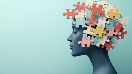 Creative 3D Rendered Puzzle Figure Symbolizing Mental Growth and Cognitive Development