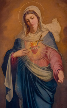 Puget Theniers, FRANCE, 02-17-2025: Painting (19th century) of The Immaculate Heart of Mary.