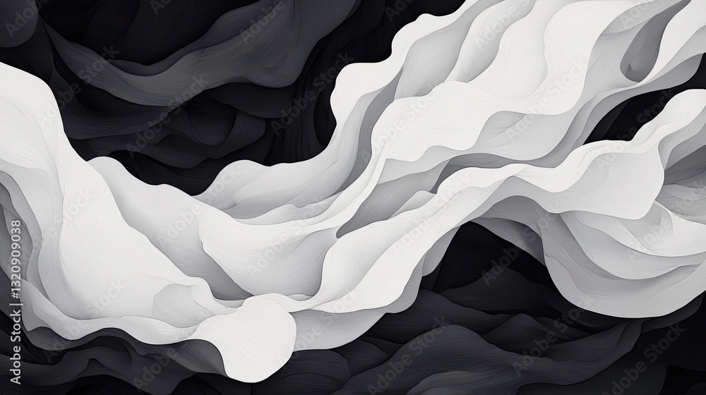 Poster ink illustration abstract background concept. abstract monochrome waves seamlessly flow in a modern 