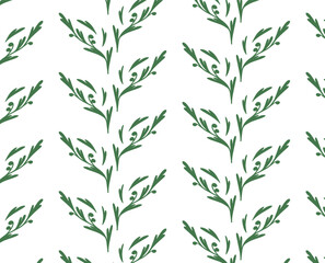 Seamless floral pattern with delicate Blue Flowers and Elegant Green Leaves. Hand-drawn floral ornament for textile, wallpaper, wrapping. Flat botanical vector illustration.