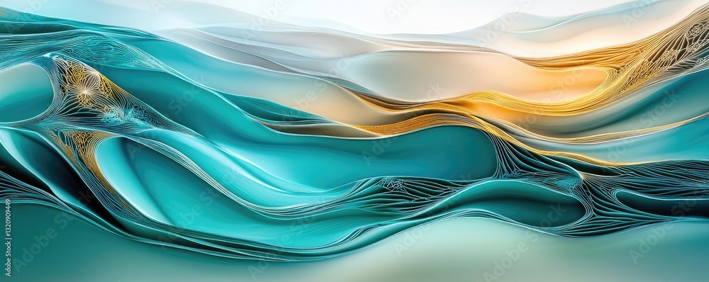 Aufkleber Seascape abstract background idea. A serene blend of turquoise and gold waves creating a calming abstract ocean scene.