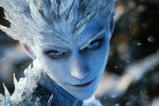 Jack Frost: 3D Rendered Winter Character with Icy Snowflakes