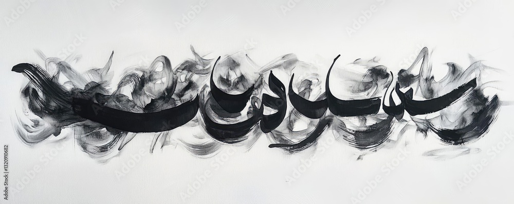 Poster ink illustration abstract background concept. elegant black calligraphy artwork on a white backgroun