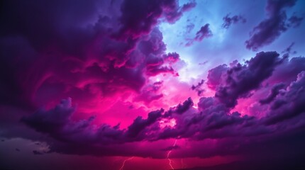Intensely dramatic stormy sky with deep ultraviolet hues, vivid purples, high contrast