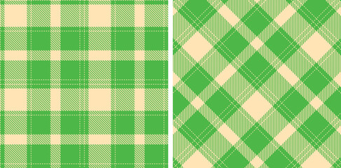 Soft Pale Peach Seamless Tartan with Iridescent Green accents Fabric Design