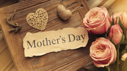 A heartfelt Mother's Day greeting with roses and rustic charm.