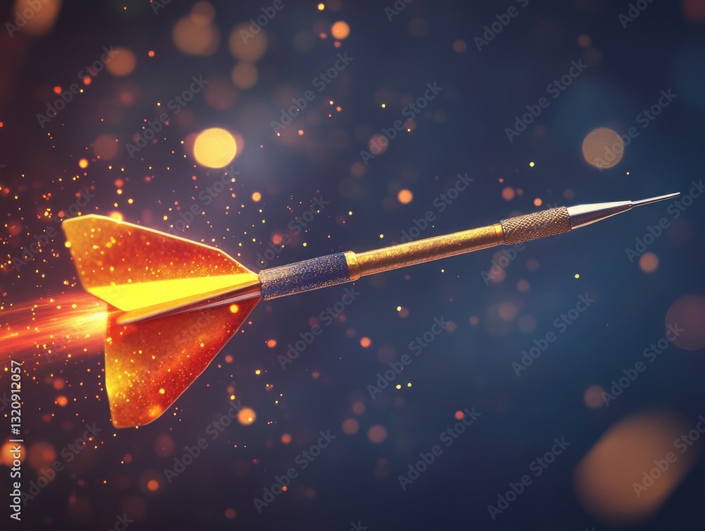 Poster a close-up shot of a colorful dart hitting its mark, perfect for sports or game-related themes
