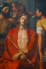 Saint Martin Vésubie, FRANCE - 03-05-2025: Painting (19th century) of the Passion of Jesus:...