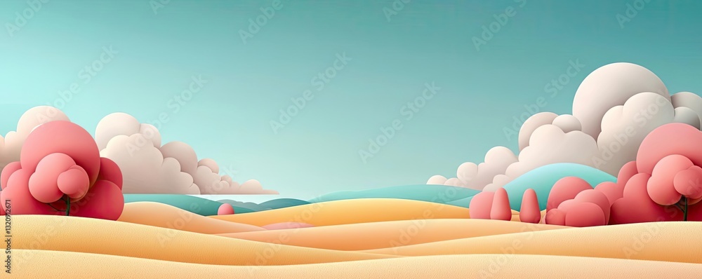 Poster abstract landscape background idea. vibrant landscape featuring colorful hills and whimsical clouds 