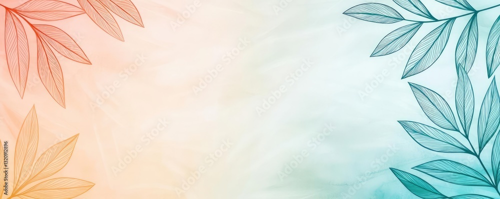 Poster Minimalist graphic design abstract background concept. A vibrant abstract background featuring colorful leaves on a soft gradient canvas.