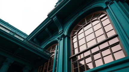 Precise architectural color photography; rich deep teal; luxurious and vibrant