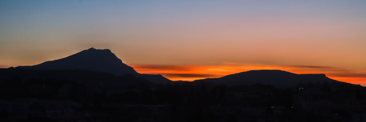 Sainte Victoire mountain in the light of a winter morning