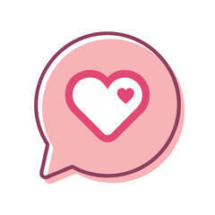 Heart icon inside a pink speech bubble, conveying affection.