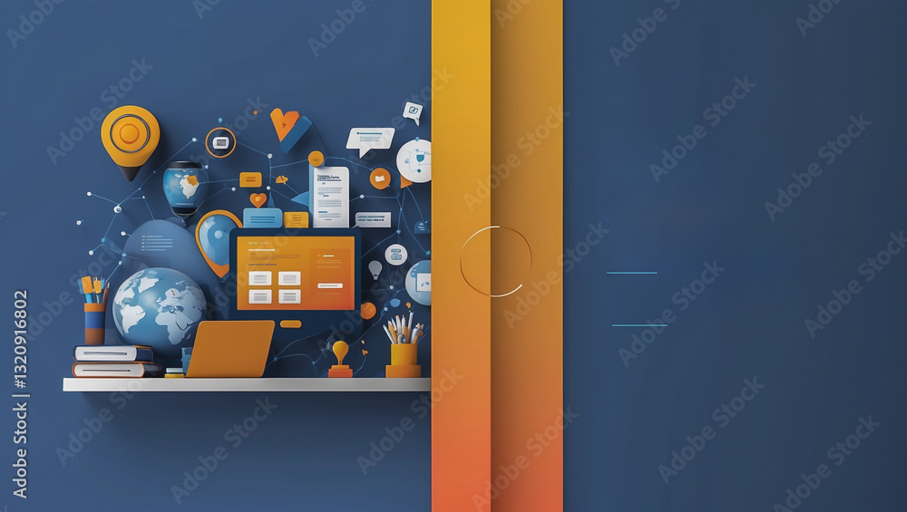 Poster digital workspace with technology and global connectivity