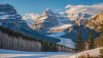 Serene Frozen Lake in a Snowy Mountain Valley