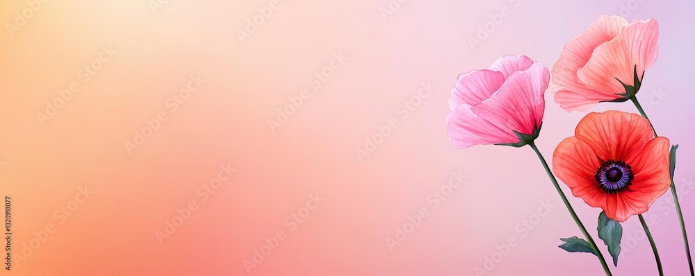 Aufkleber floral illustration abstract background concept. beautiful blooming flowers with soft pastel backgro