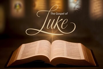 A close-up of an open Bible with The Gospel of Luke written above, emphasizing the teachings of this sacred book.