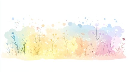 Pastel Watercolor Background. Gentle Floral Illustration, Spring Flowers in Rainbow Colors