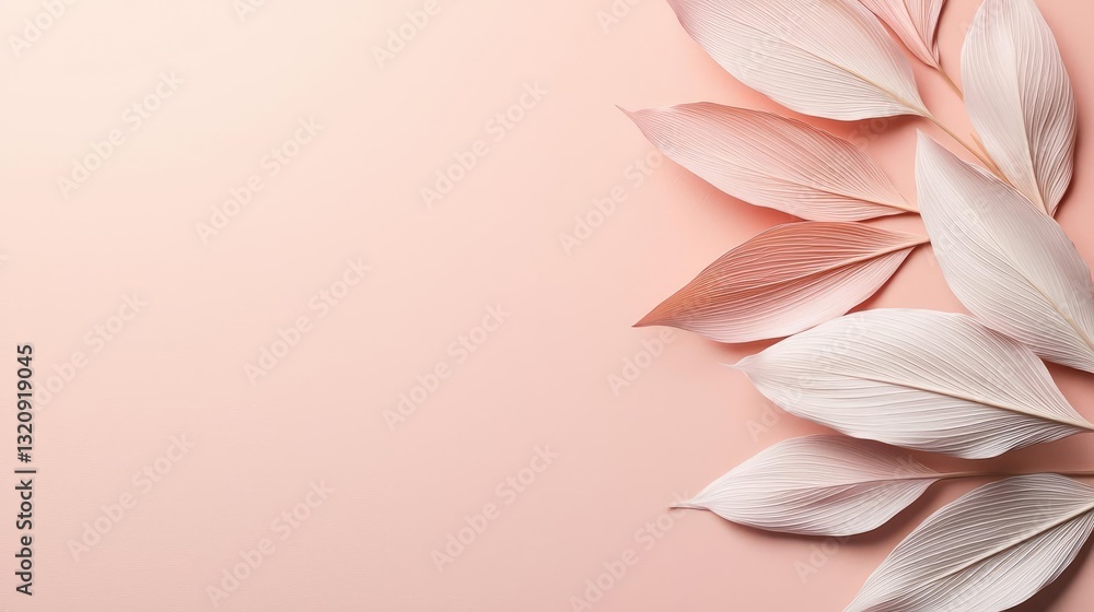 Aufkleber floral illustration abstract background concept. elegant white leaves on a soft pink background for 