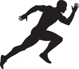 Silhouette of a Running Person in Motion with an Athletic Stride - Black and White Illustration