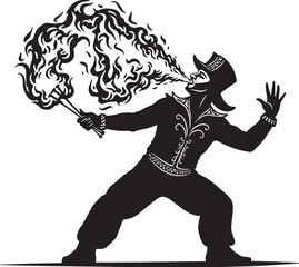 Fire-Breather Silhouette with Torch