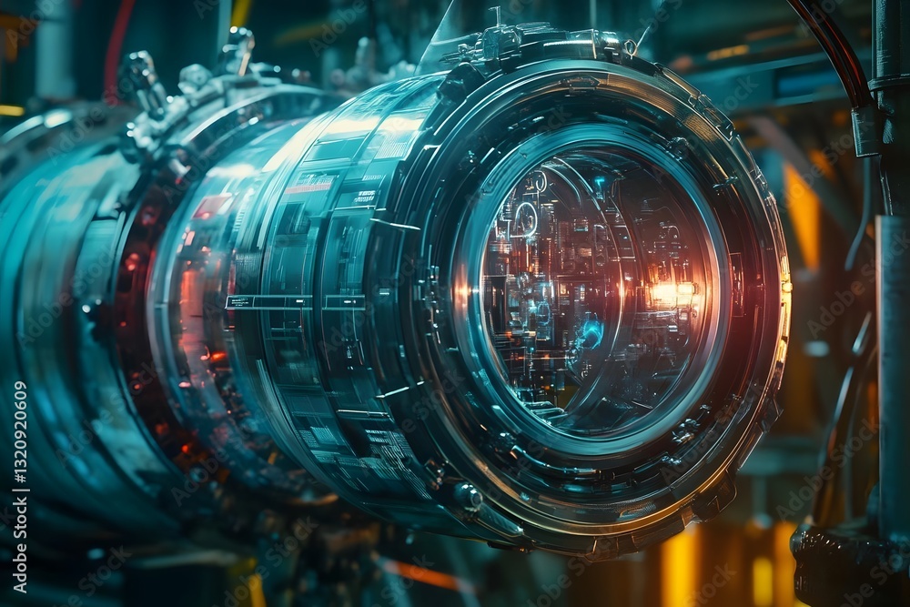 Aufkleber close-up of a futuristic jet engine component showcasing intricate design and glowing elements