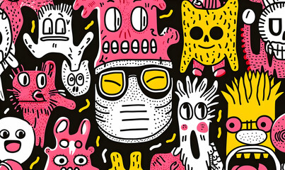 Obraz premium Colorful Cartoon Monsters and Characters with Whimsical Features