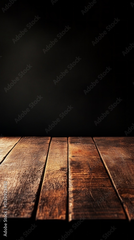 Aufkleber warm, weathered wooden planks stretch across a dimly lit space, shadows playing softly across the su