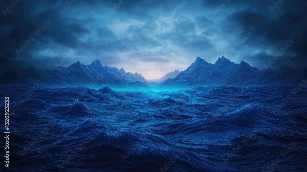 Aufkleber seascape abstract background idea. a mesmerizing ocean view with dark waves and mountainous silhouet